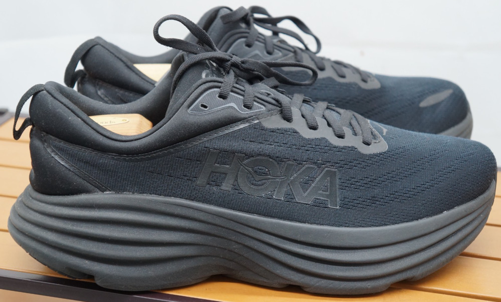 HOKA One One Bondi 8 Men's Running Sneaker Black On Black Mesh Lace-Up US 11EE